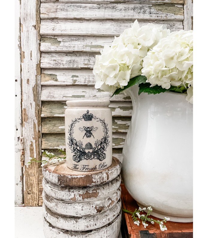 Antique/Vintage 1# Stoneware Jam crock w/ The French Bee transfer - LTD